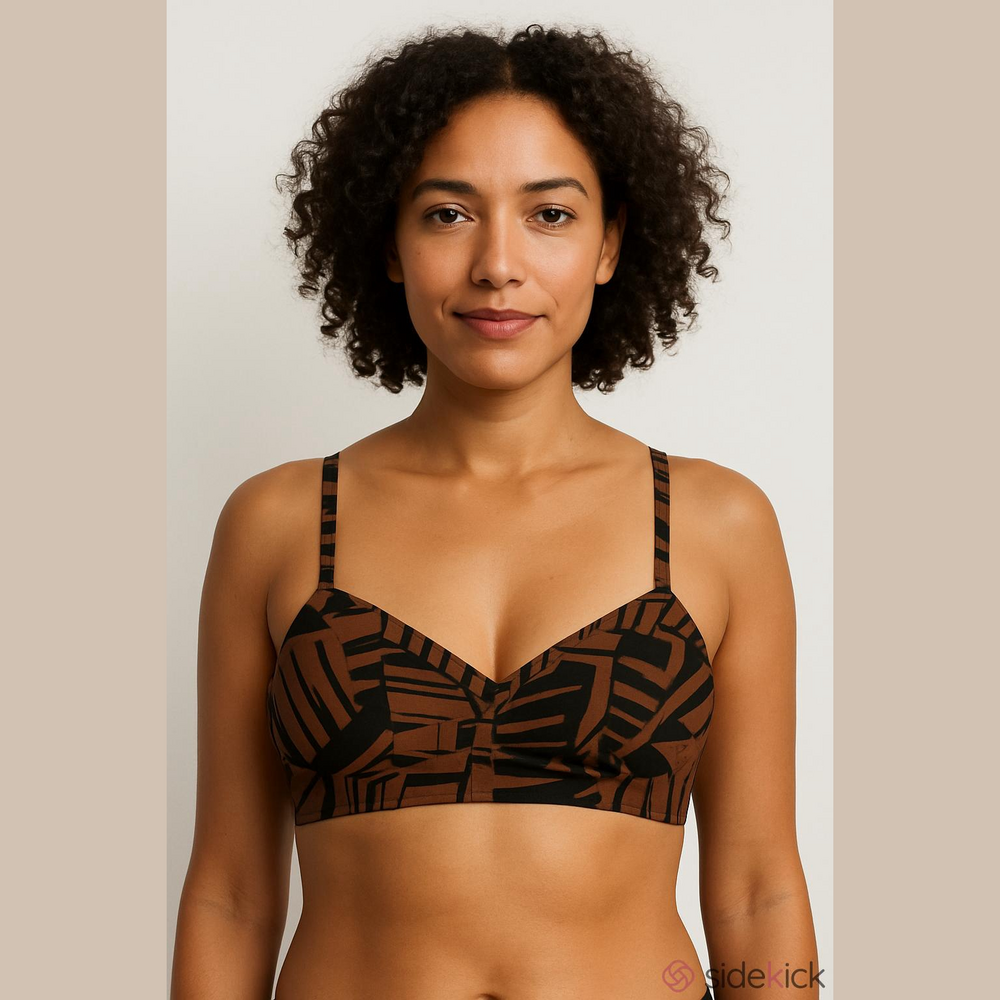 Athleta Longline Printed Bra Top XS Brown Black Abstract Pattern